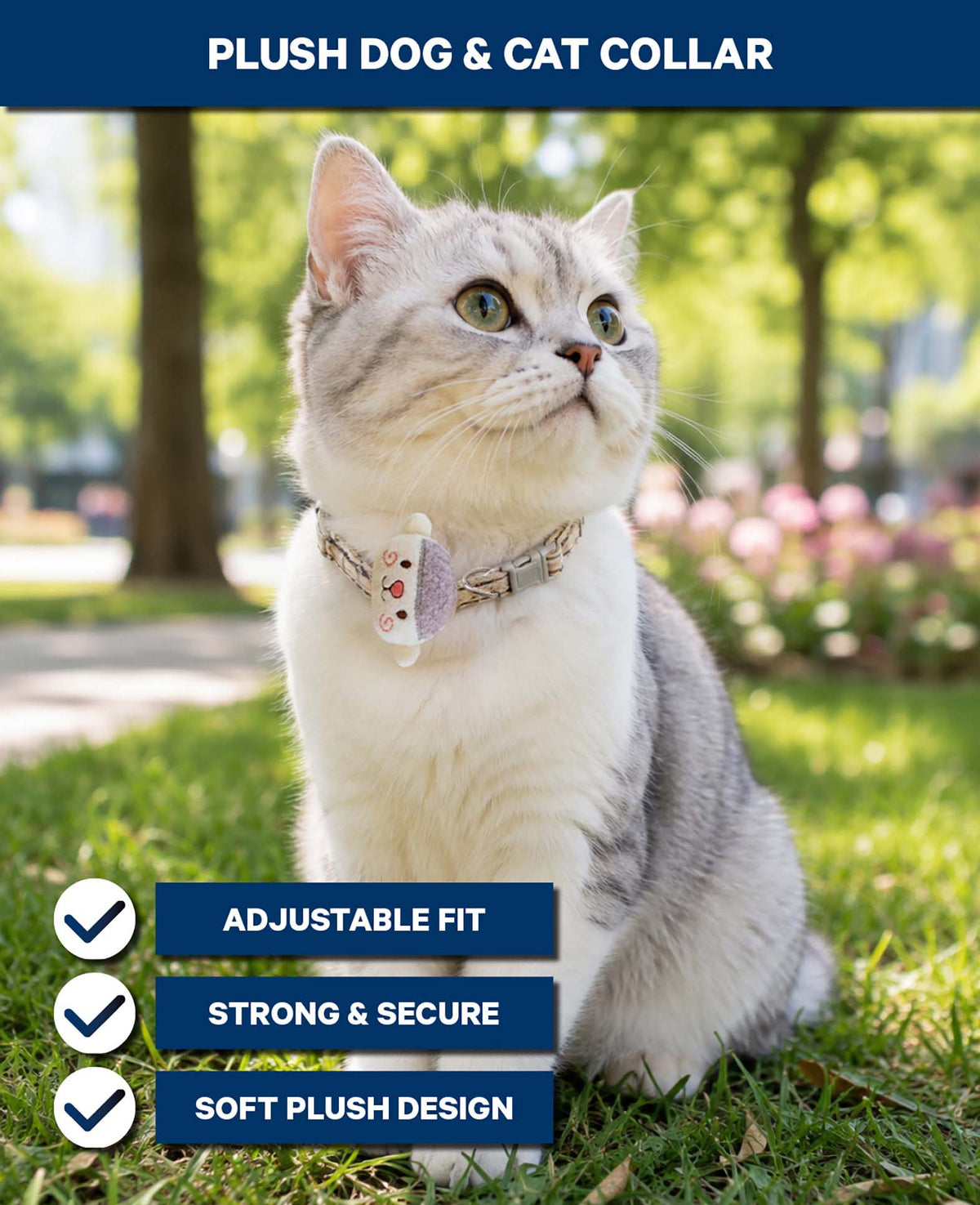 Hunde- und Katzenhalsband Plüsch, Grau