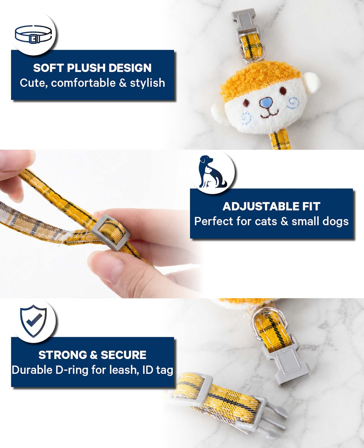 Hunde- und Katzenhalsband Plüsch, Gelb