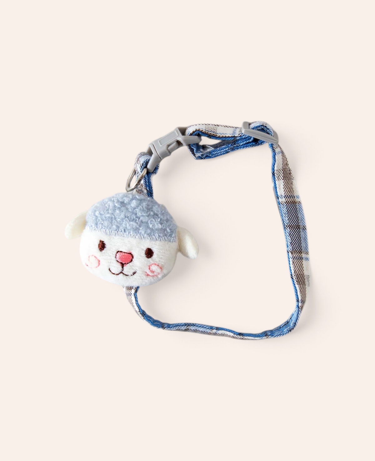 Esmée verstellbares blaues Haustierhalsband mit weichem Plüsch-Schaf-Motiv und stabilem D-Ring für kleine Hunde