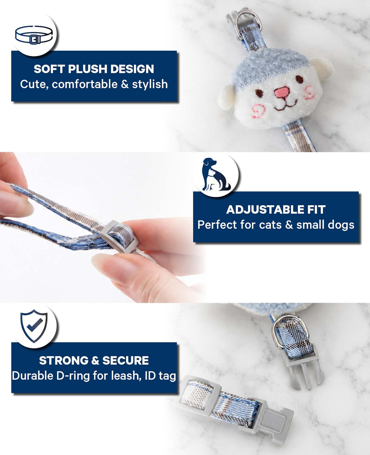 Hunde- und Katzenhalsband Plüsch, Blau
