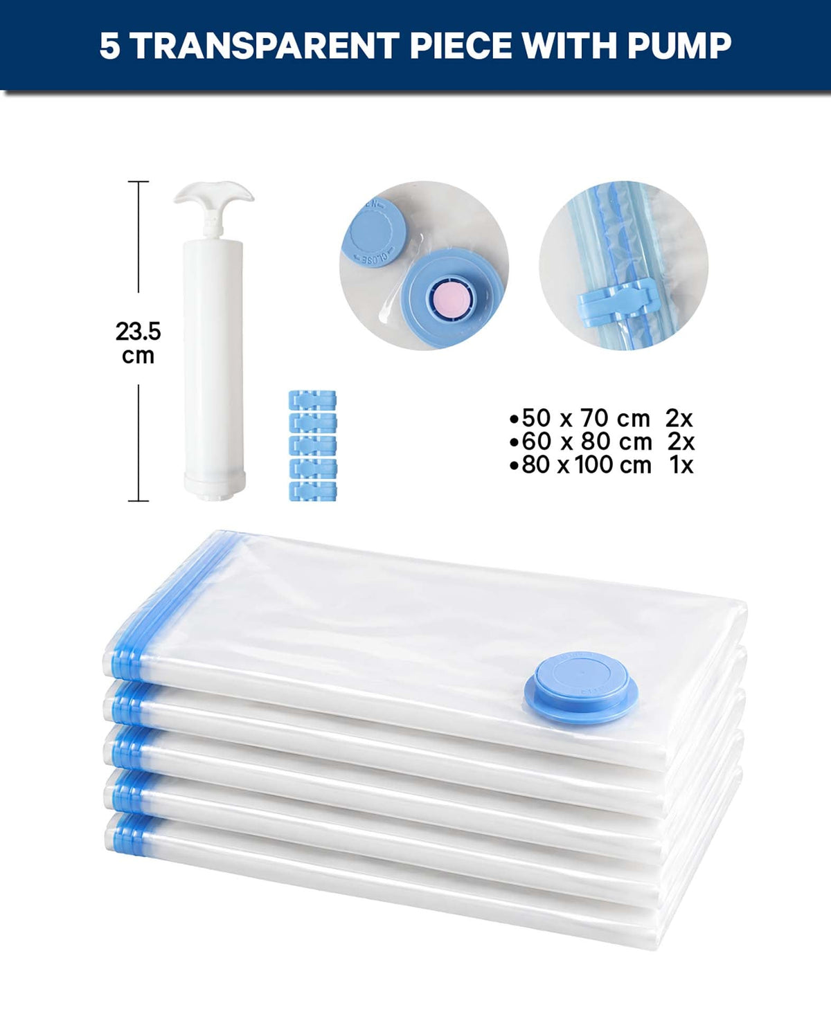 Vakuum Kleiderbeutel Set mit Pumpe, 6 Stk.