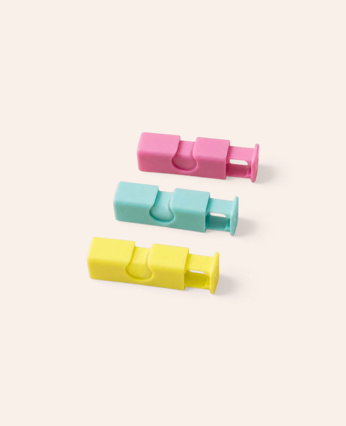 Esmée Set aus drei bunten Tütenverschluss Clips in Pink, Blau und Gelb mit praktischem Schiebemechanismus