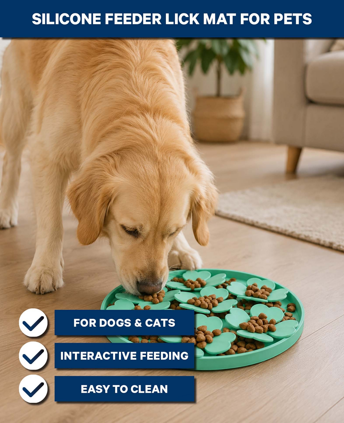 Esmée grüne blütenförmige Schleckmatte aus Silikon für Hunde und Katzen zur langsamen Futteraufnahme auf dem Boden