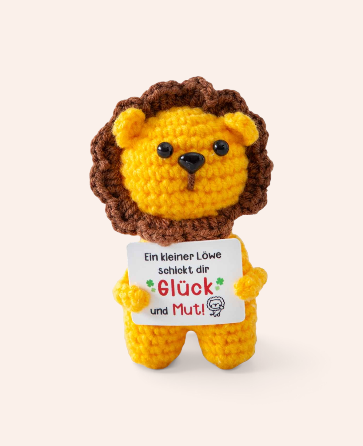 Positive Löwe, Gehäkeltes Mini Plüschtier / Glücksbringer, Braun