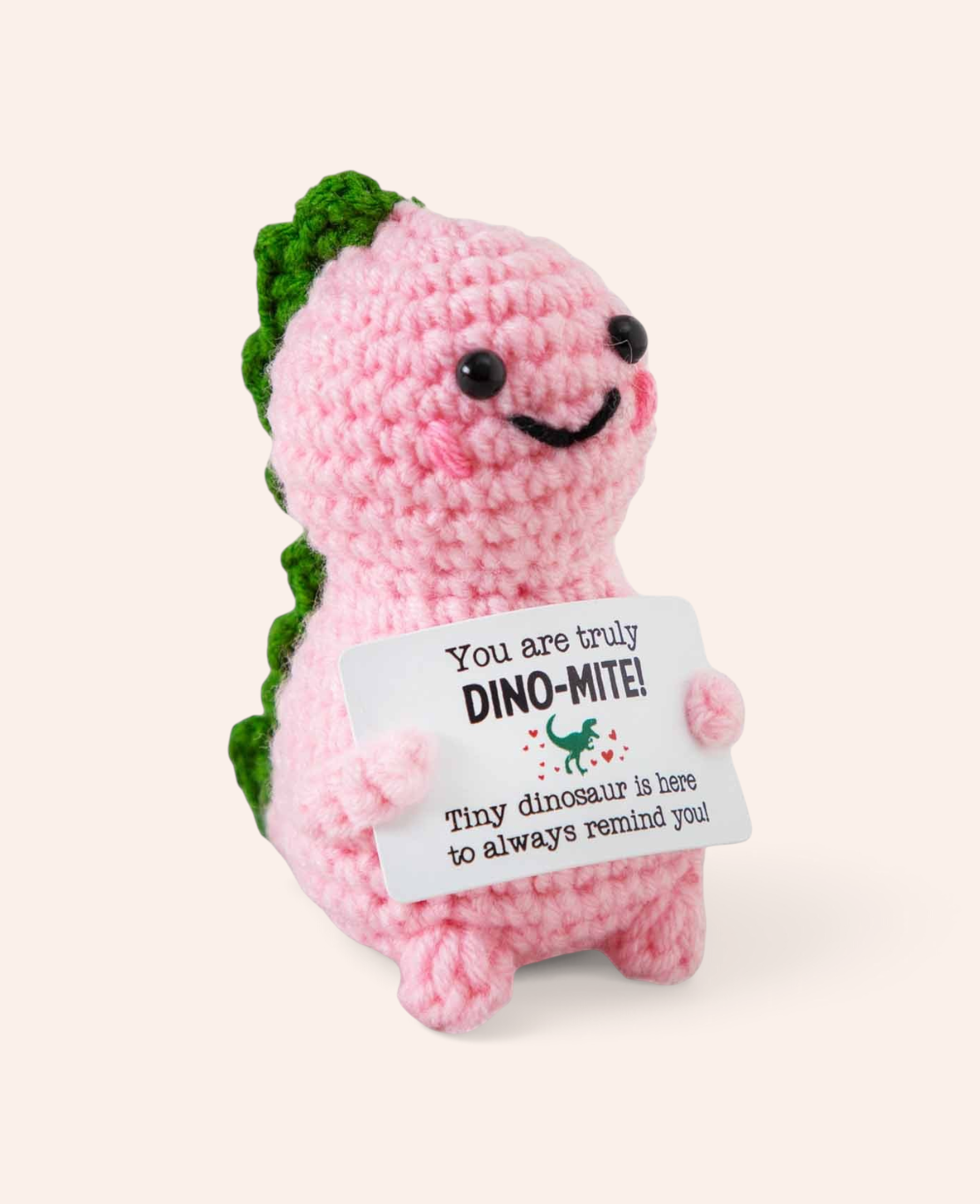 Positive Dino, Gehäkeltes Mini Plüschtier / Glücksbringer, Grün