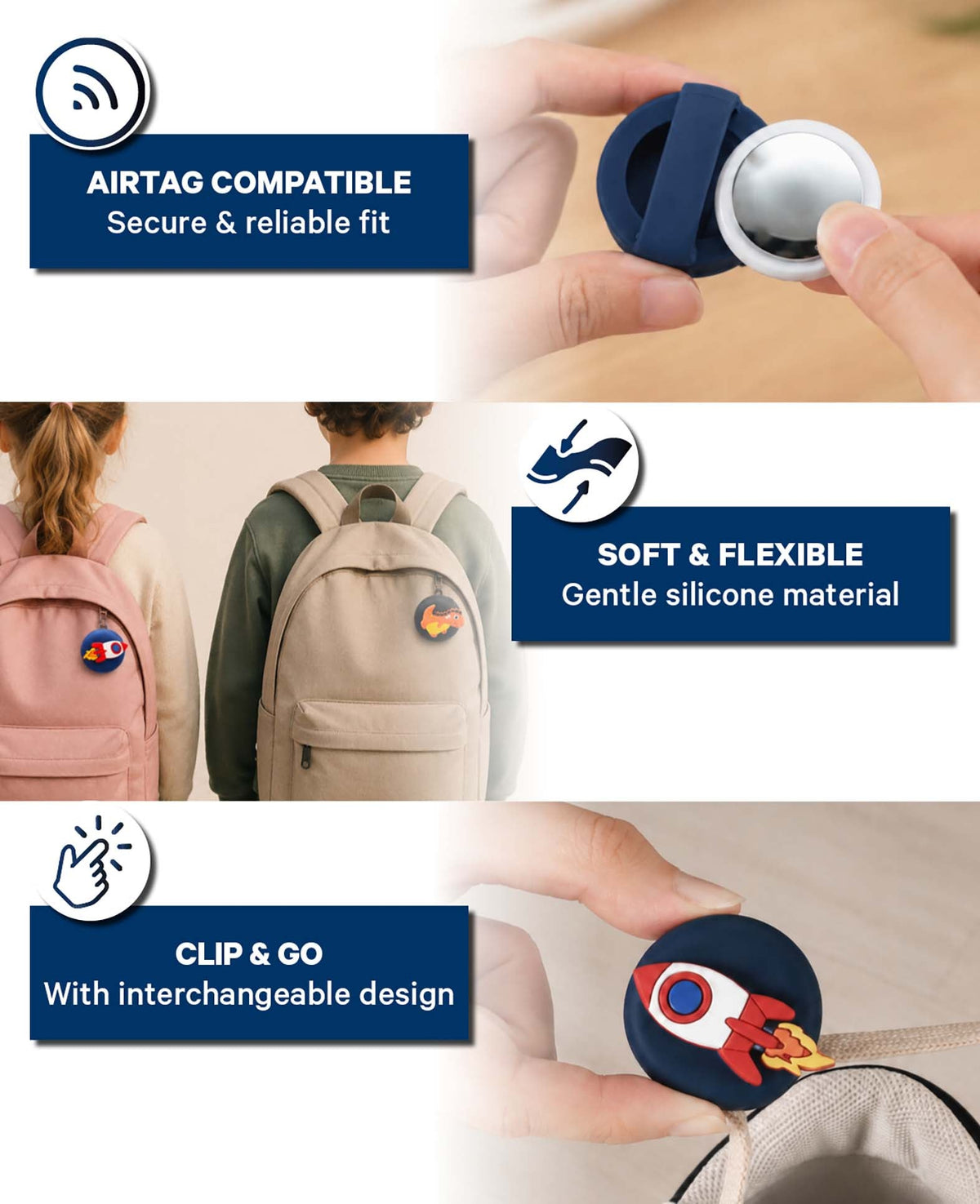 AirTag Pins für Kinder, Silikonhalter, 3 Stk.