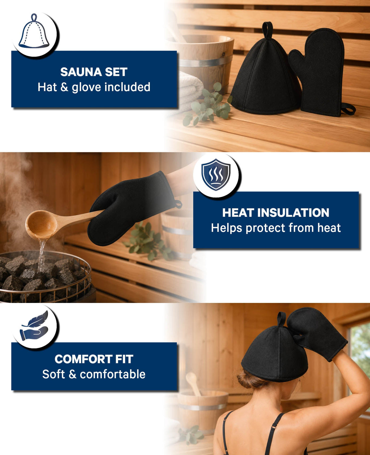 Sauna Set mit Saunahut & Handschuh