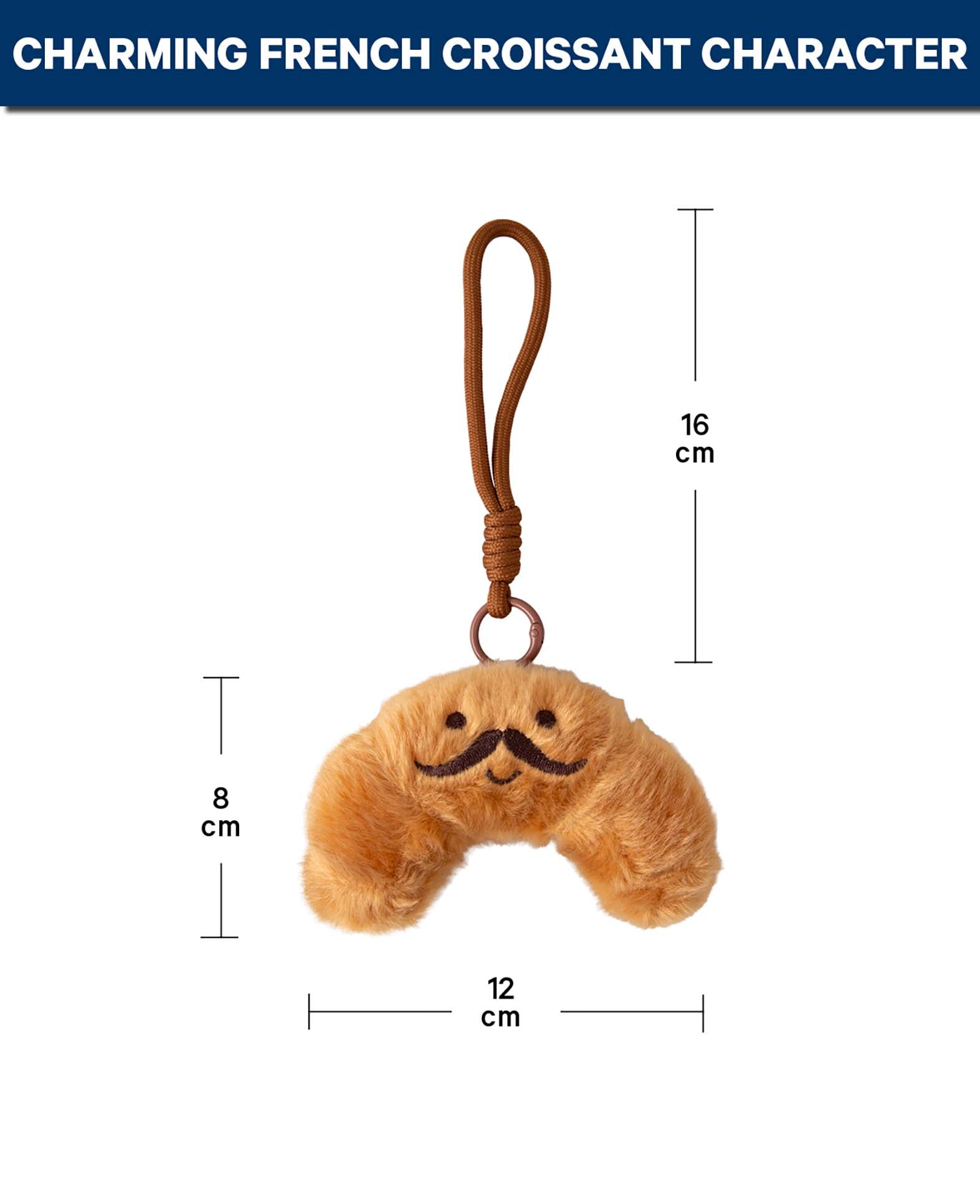 Porte-clés en peluche Croissant à moustache, 12 x 8 cm