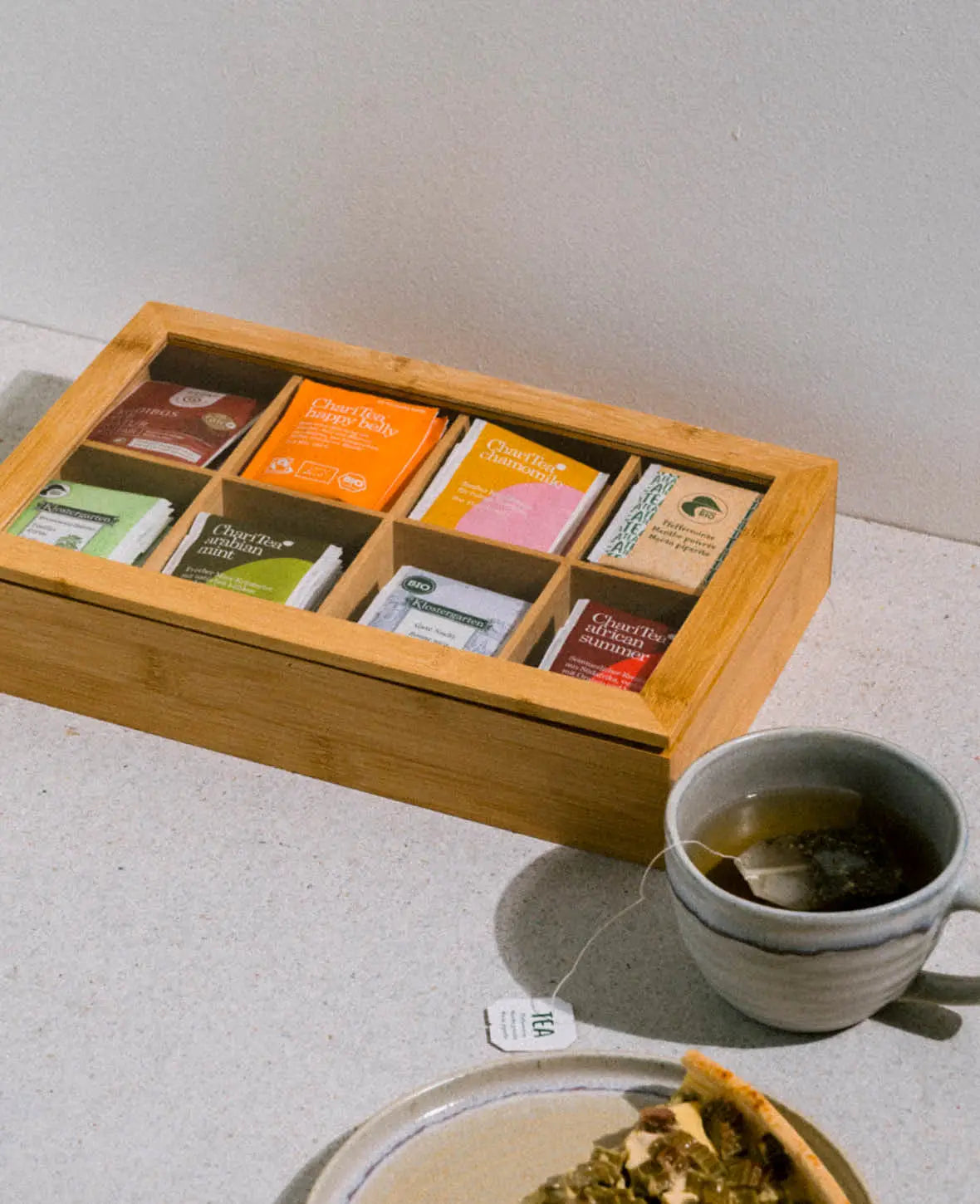 Bamboo Tea Organizer with 8 Compartments