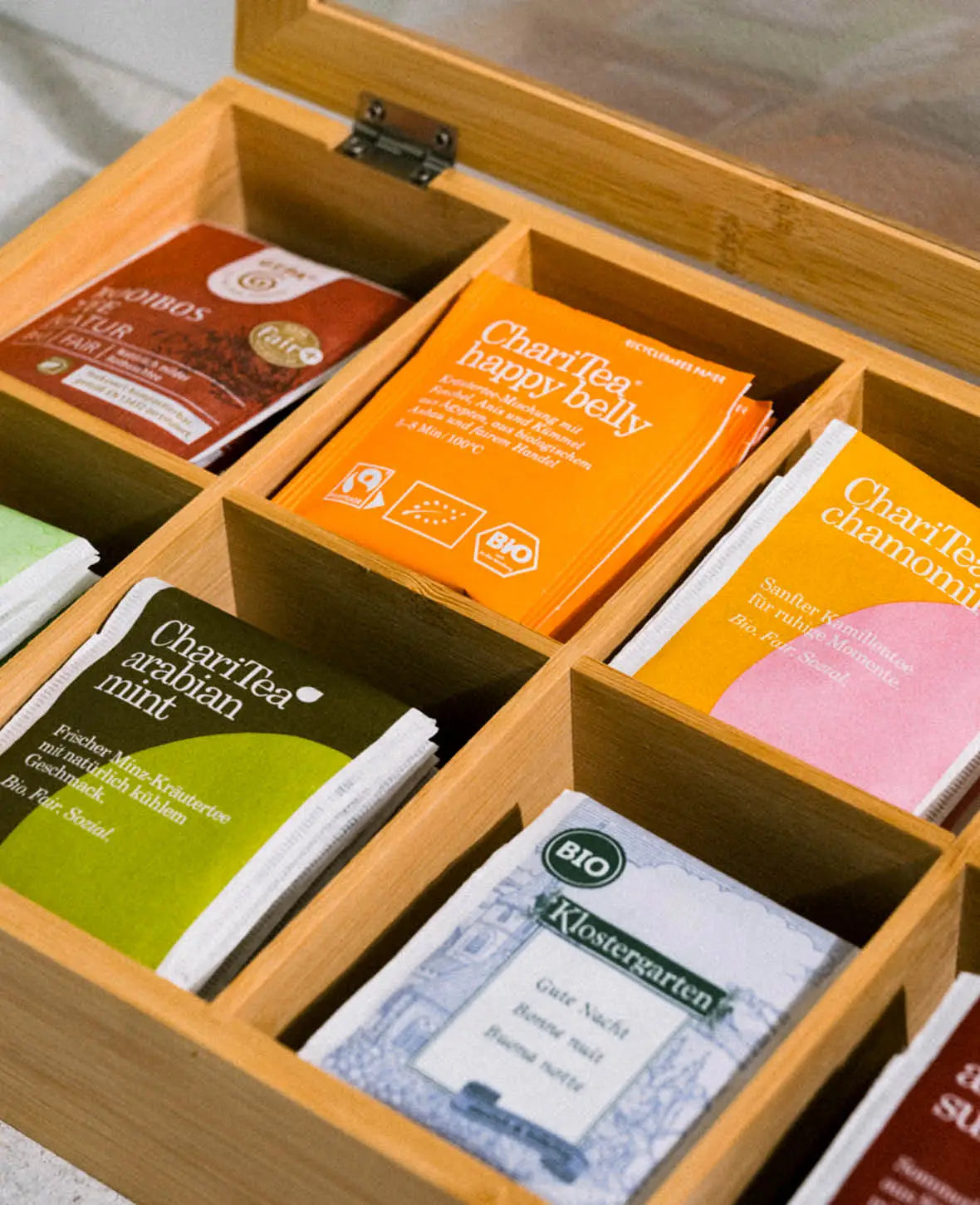 Bamboo Tea Organizer with 8 Compartments