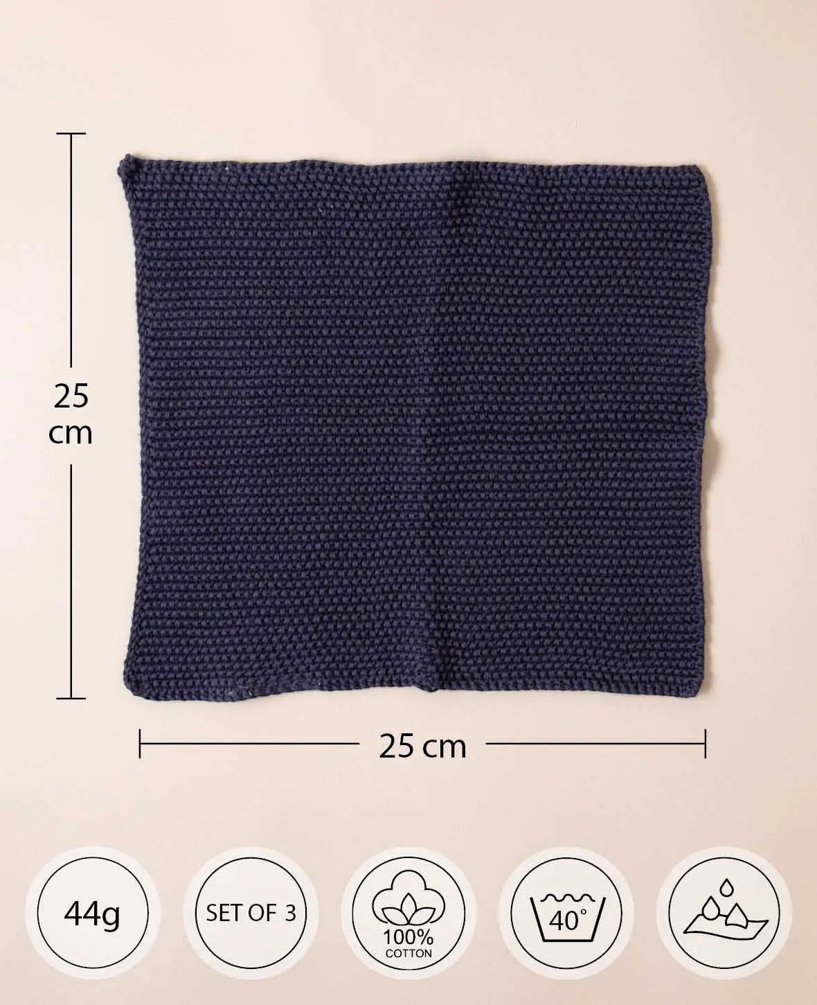 Reinigungstuchset / Stricklappen aus Baumwolle für Küche und  in kalten Farben, je 25 x 25 cm