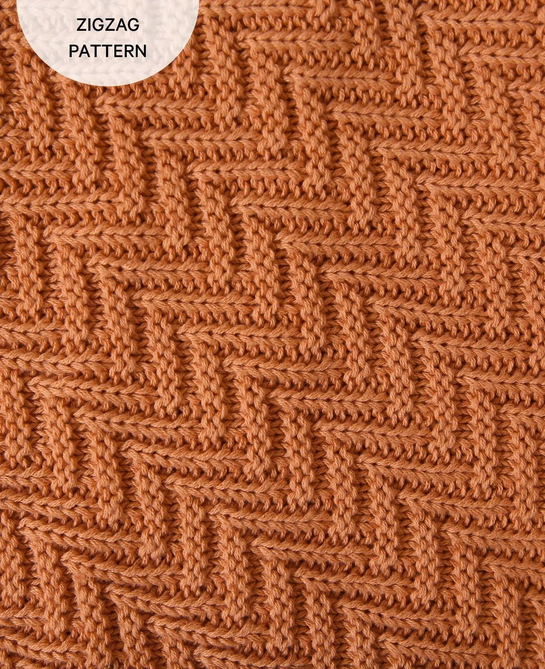 Pfirsichfarbene Baumwolldecke mit Zickzack Webmuster, 130 x 170 cm