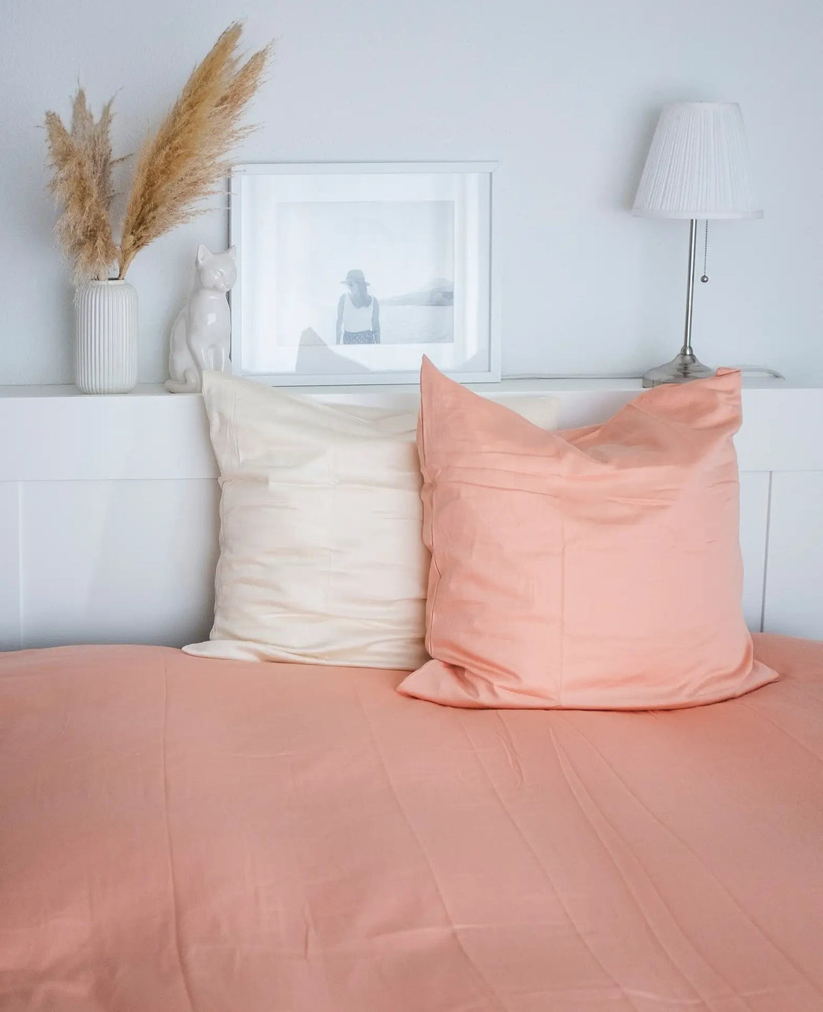 "Thia Soft Peach" Bettbezug / Duvetbezug aus Pfirsichfarben / Altrosa Bio Baumwoll-Satin, 160 x 210 cm