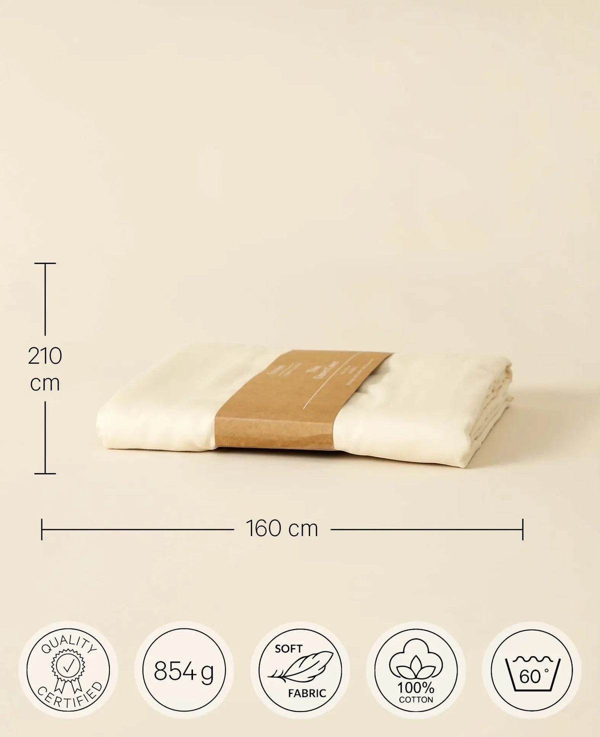 "Thia Oatmeal" Bettbezug / Duvetbezug aus Cremefarbenem Bio Baumwoll-Satin, 160 x 210 cm