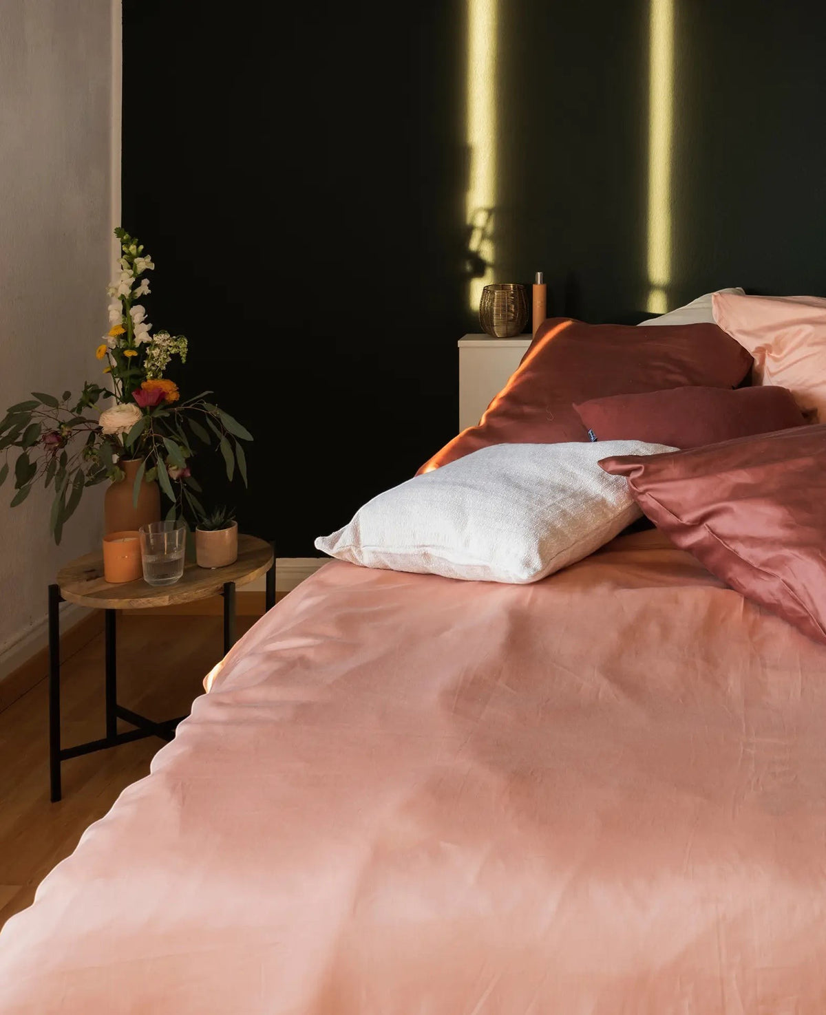 "Thia Soft Peach" Bettbezug / Duvetbezug aus Pfirsichfarben / Altrosa Bio Baumwoll-Satin, 160 x 210 cm
