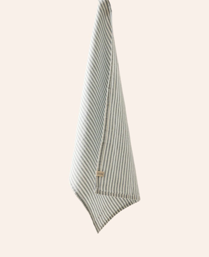 Küchentuch / Geschirrtuch "Sol" aus blau-weiss gestreiftem Baumwoll-Leinenmix, 45 cm x 70 cm
