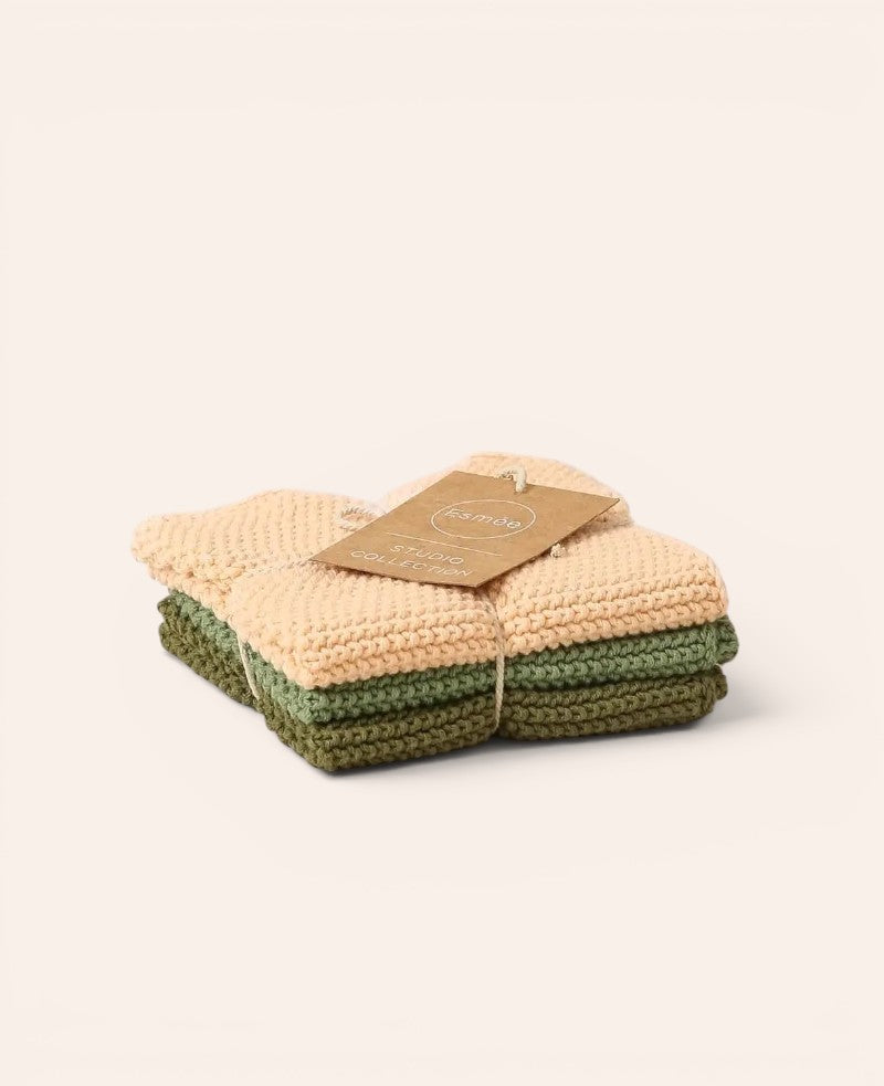 Reinigungstuchset / Stricklappen aus Baumwolle für Küche und Blush-Farben, je 25 x 25 cm