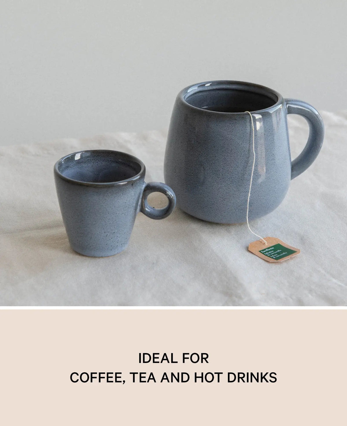 Handglasierte blau-graue Tasse "Costal", 350 ml, H 9.2 x Ø 9 cm