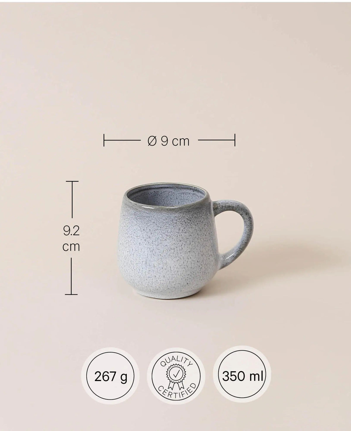 Handglasierte blau-graue Tasse "Costal", 350 ml, H 9.2 x Ø 9 cm