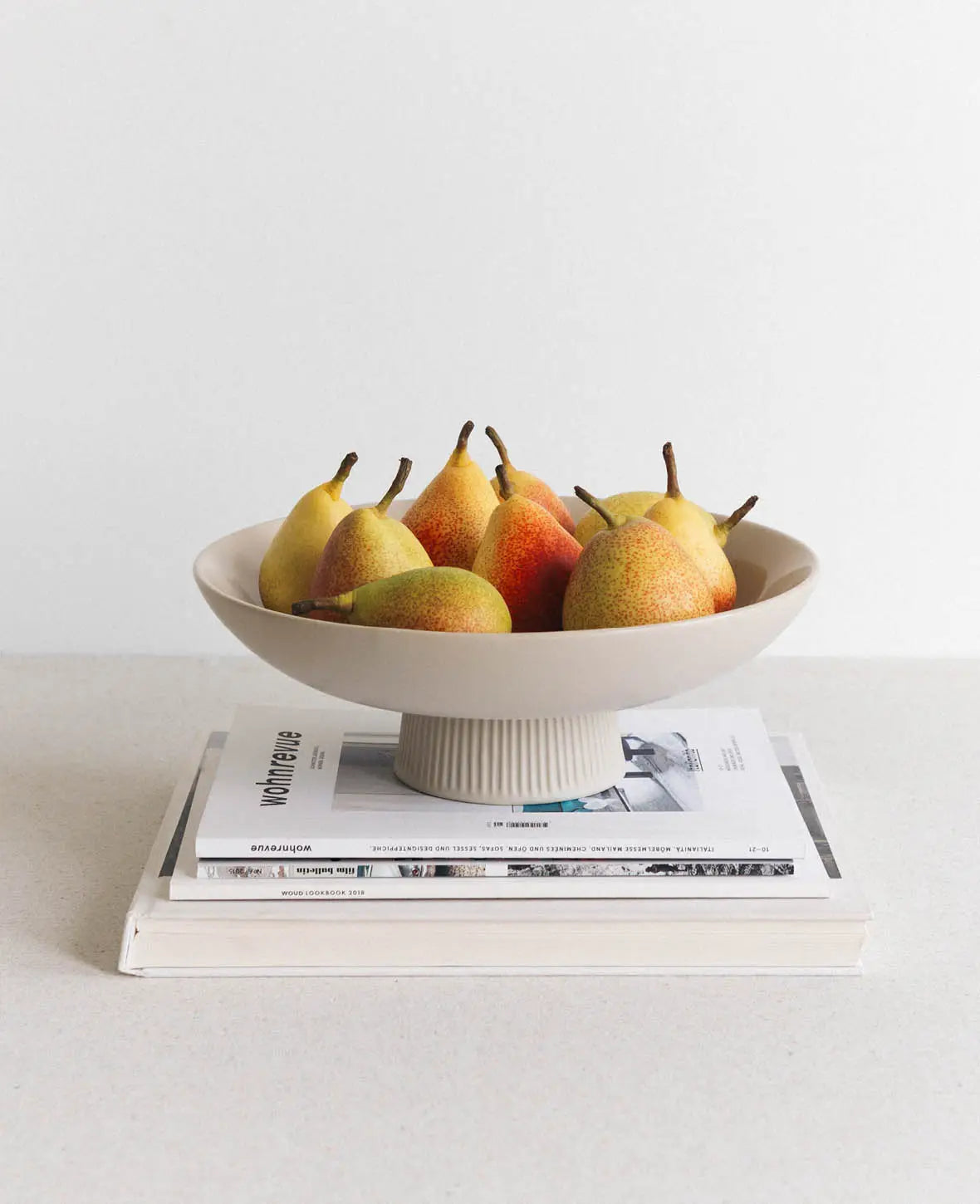 Keramikschale mit Standfuss, Obstschale, Beige, Ø 30 cm