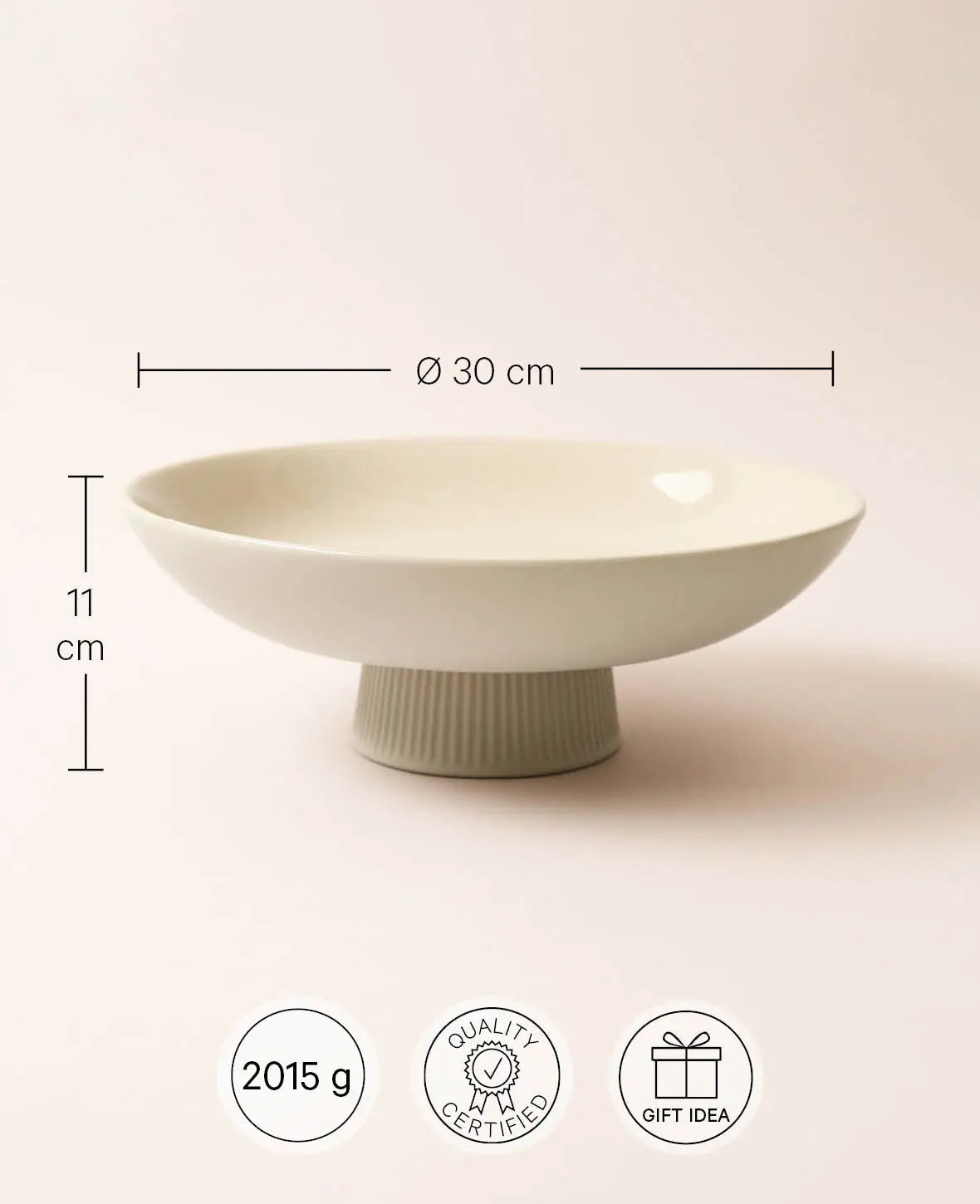 Keramikschale mit Standfuss, Obstschale, Beige, Ø 30 cm