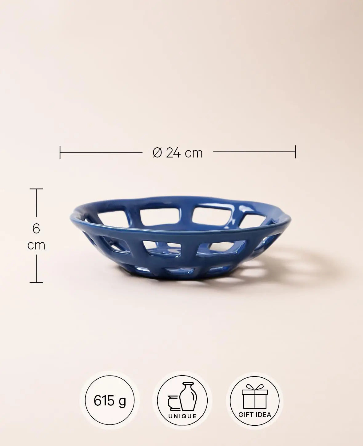 Keramik Fruchtschale / Obstschale in Korb Form, blau, Ø 24 cm