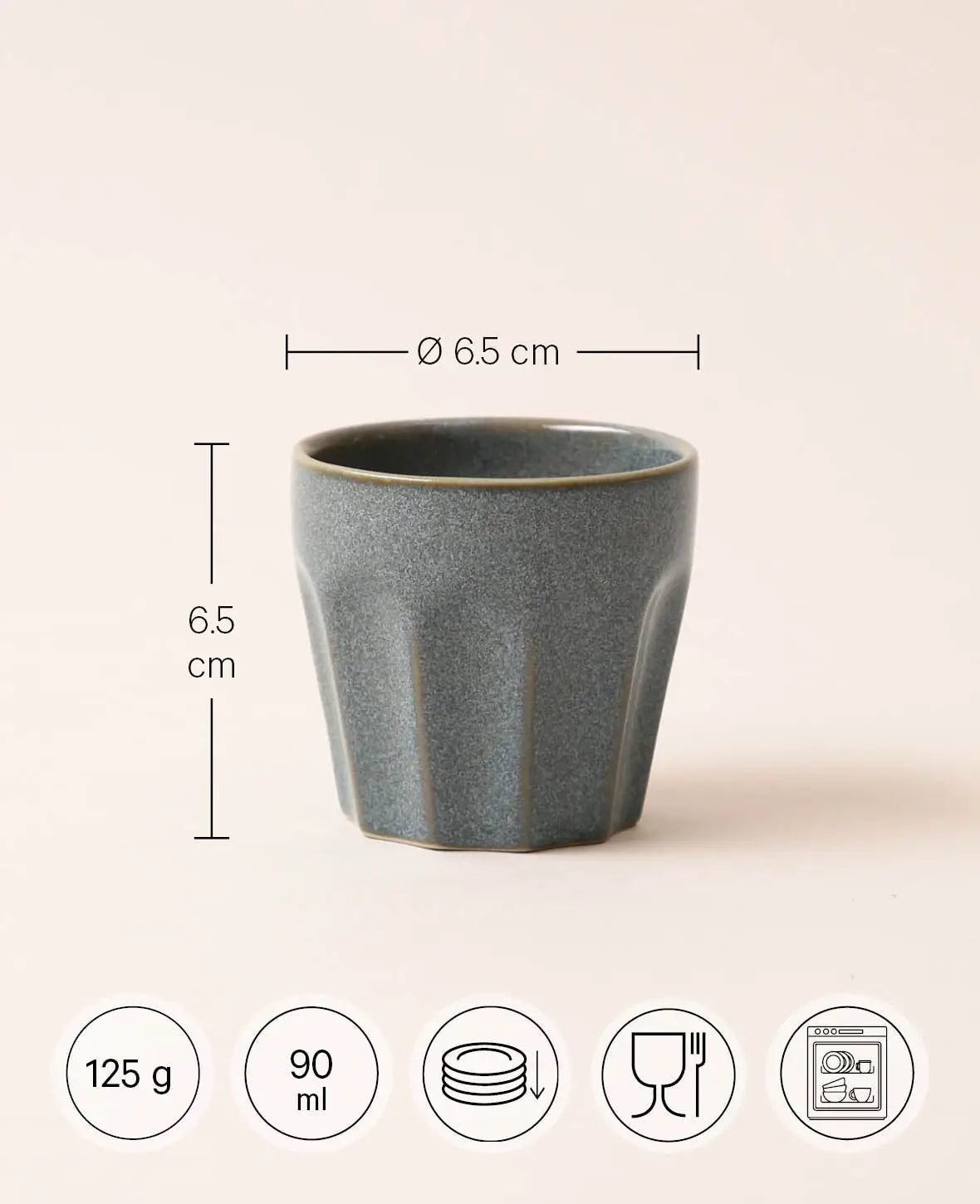 Handglasierte Tasse aus Steingut / Espressotasse in blau-grau, 90 ml, H 6.5 cm x Ø 6.5 cm
