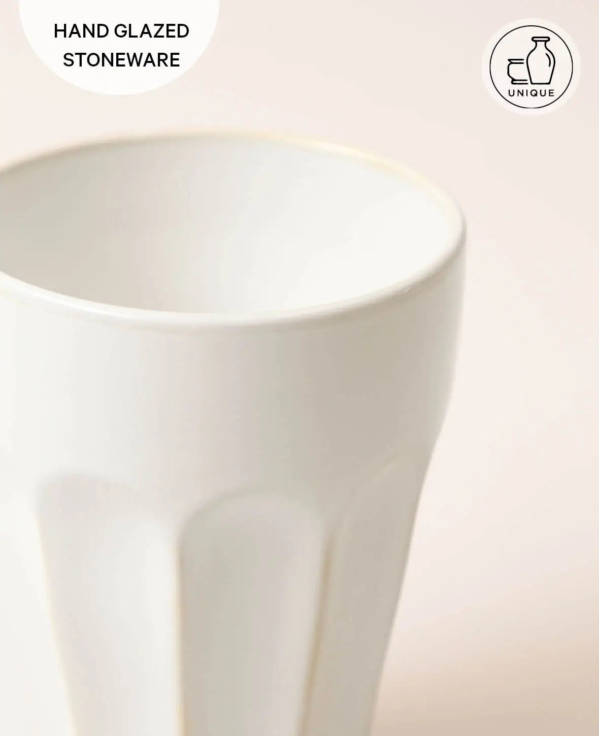 Handglasierte Tasse aus Steingut / Macchiatotasse in off-weiss, 330 ml, H 12.5 cm x Ø 9 cm
