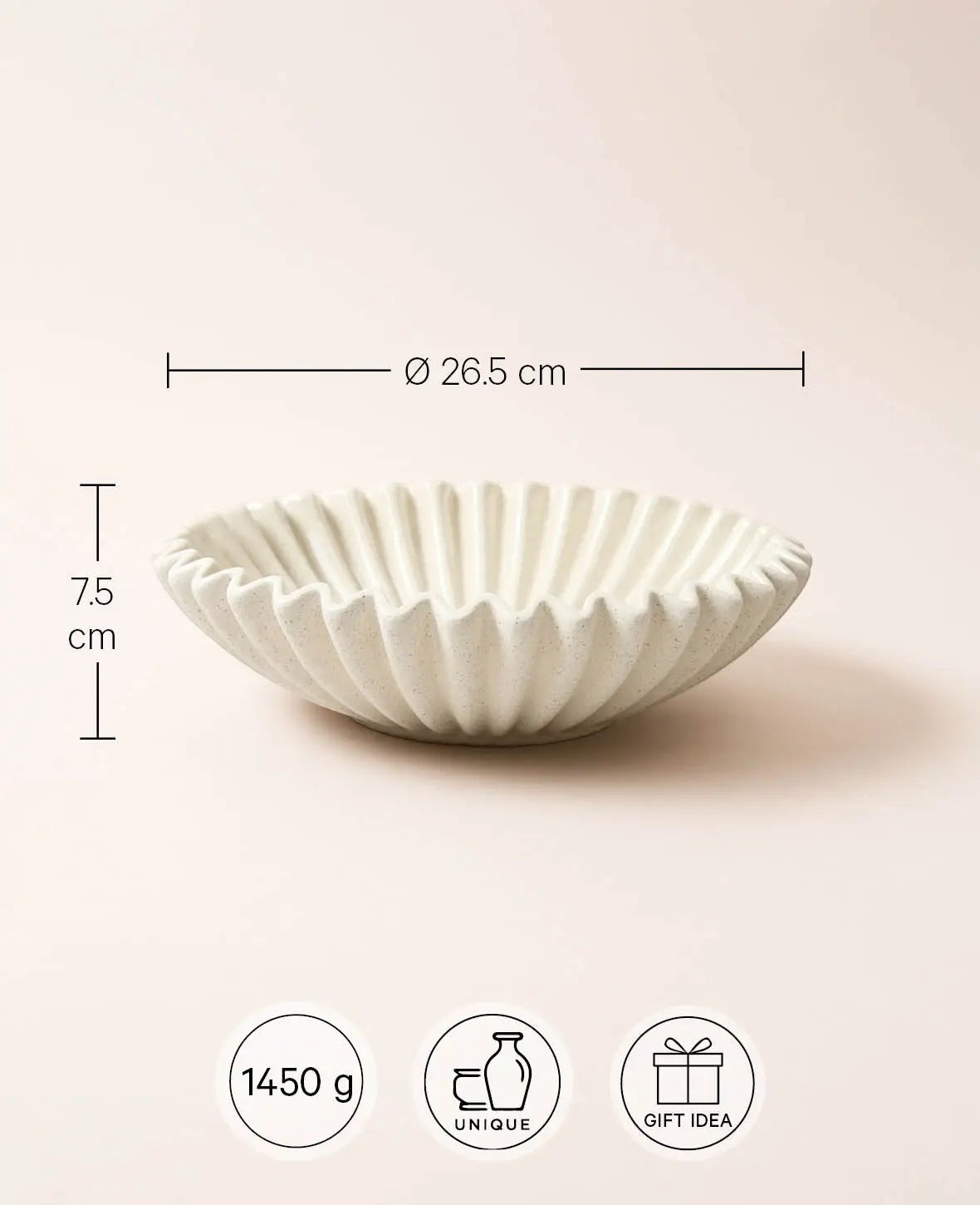 Fruchtschale / Obstschale "Shell", beige mit schwarzen Sprenkeln und glasierter Innenseite, Ø 26.5 cm