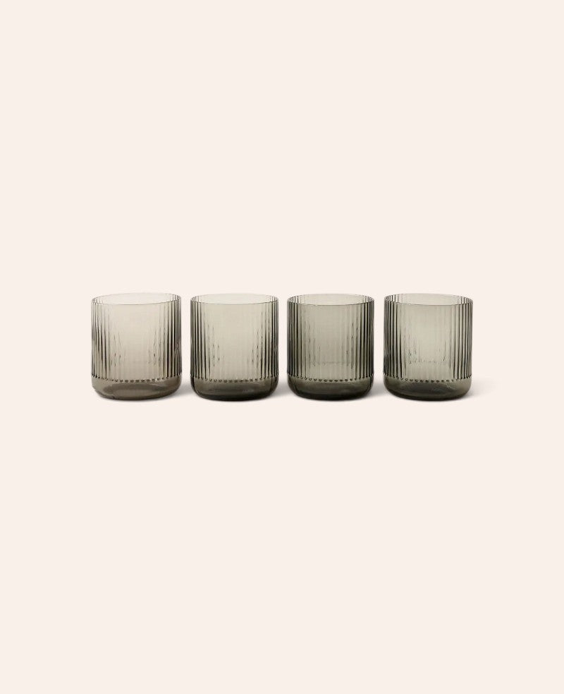 4er Set Trinkgläser "Oskar", aus grauem Glas mit Rillenstruktur, Ø 8.4 cm, 360 ml