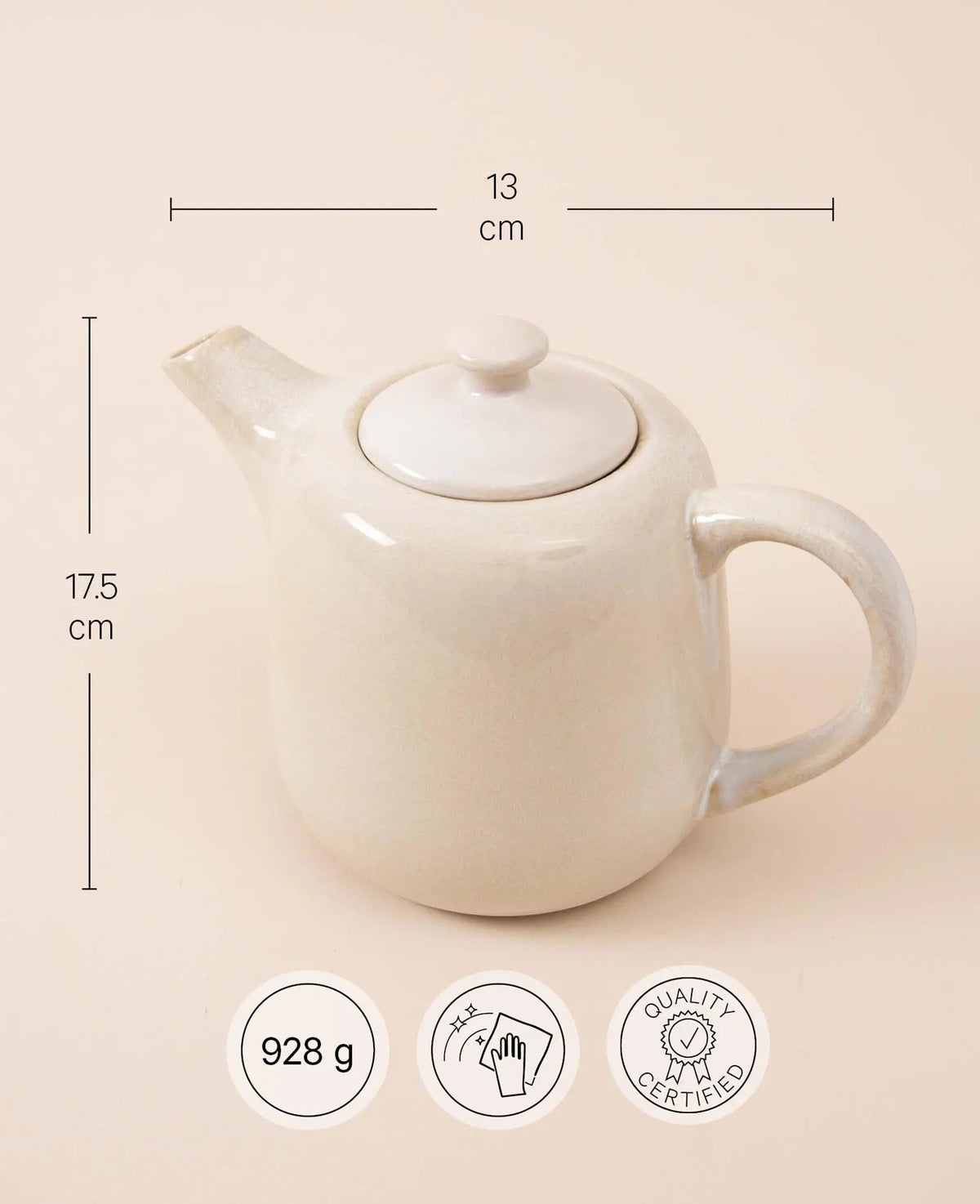 Handglasierte cremefarbene Teekanne mit Deckel "Aria", 1.4 L