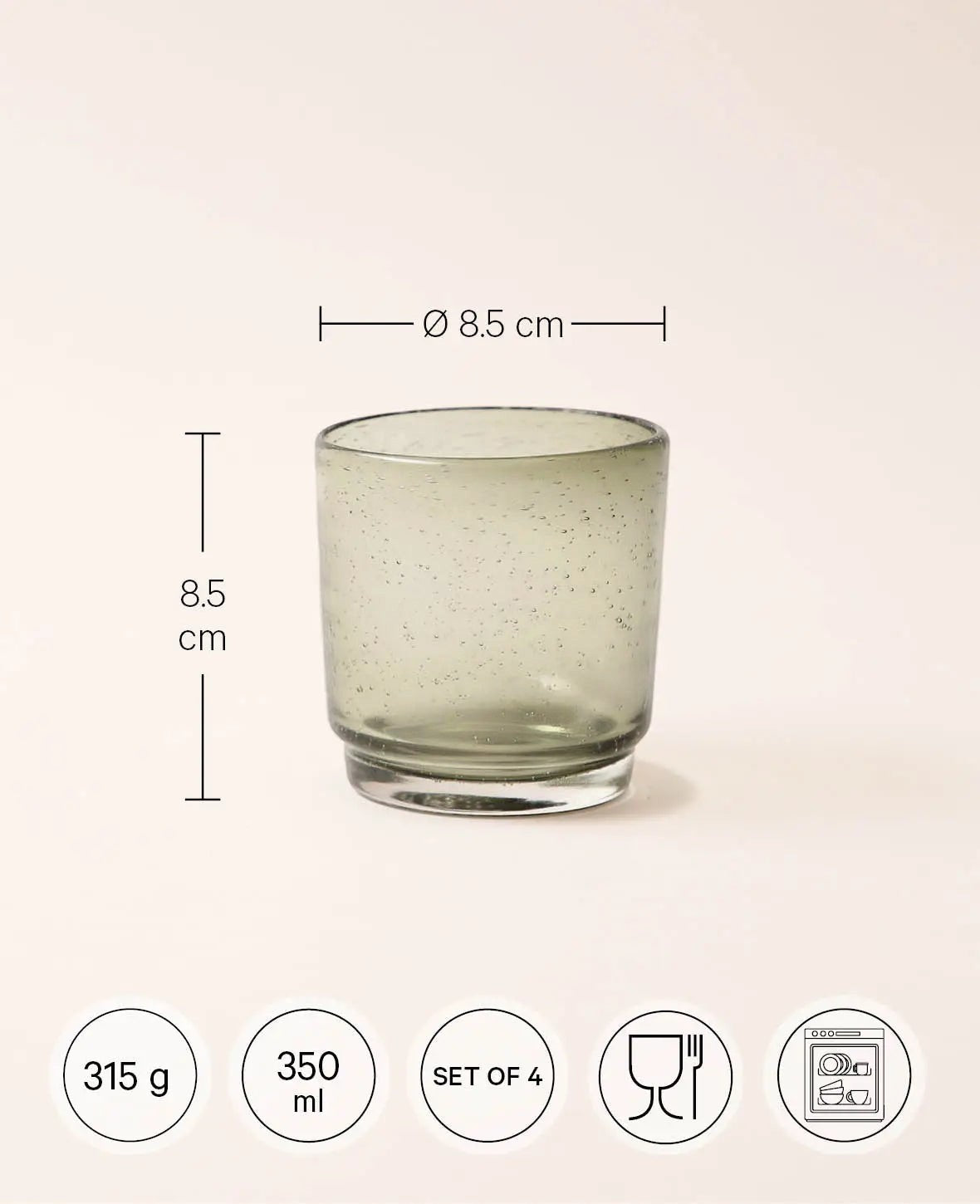 4er Set Trinkgläser "Orea", hellgrau, Ø 8.5 cm, 350 ml