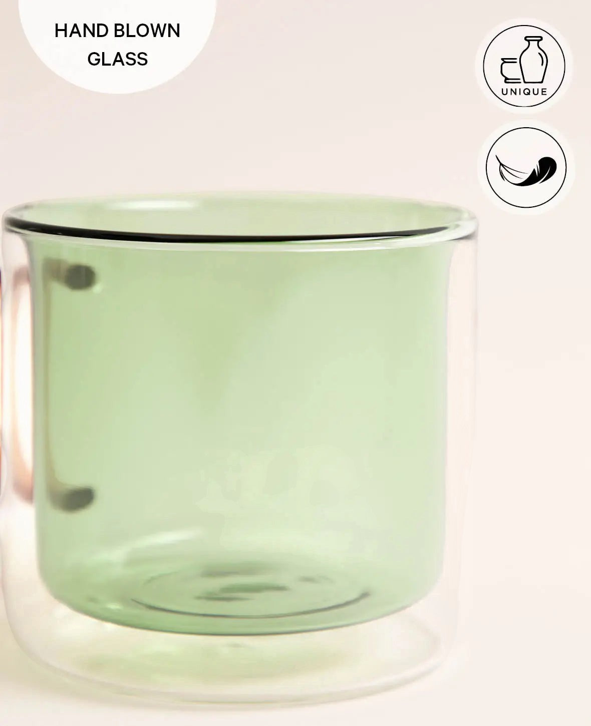 Doppelwandiges Teeglas / Tasse "Lenn", mit Griff, in salbeigrün, 390ml