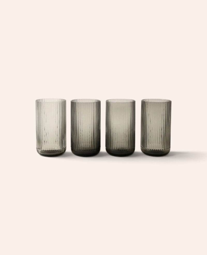 4er Set Trinkgläser "Oskar", aus grauem Glas mit Rillenstruktur, Ø 7.4 cm, 450 ml