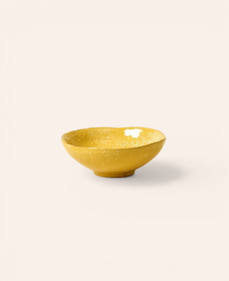 Gelbe Keramikschale mit weissem Glasurmuster, Ø 15 cm x H 5.5 cm, 300 ml