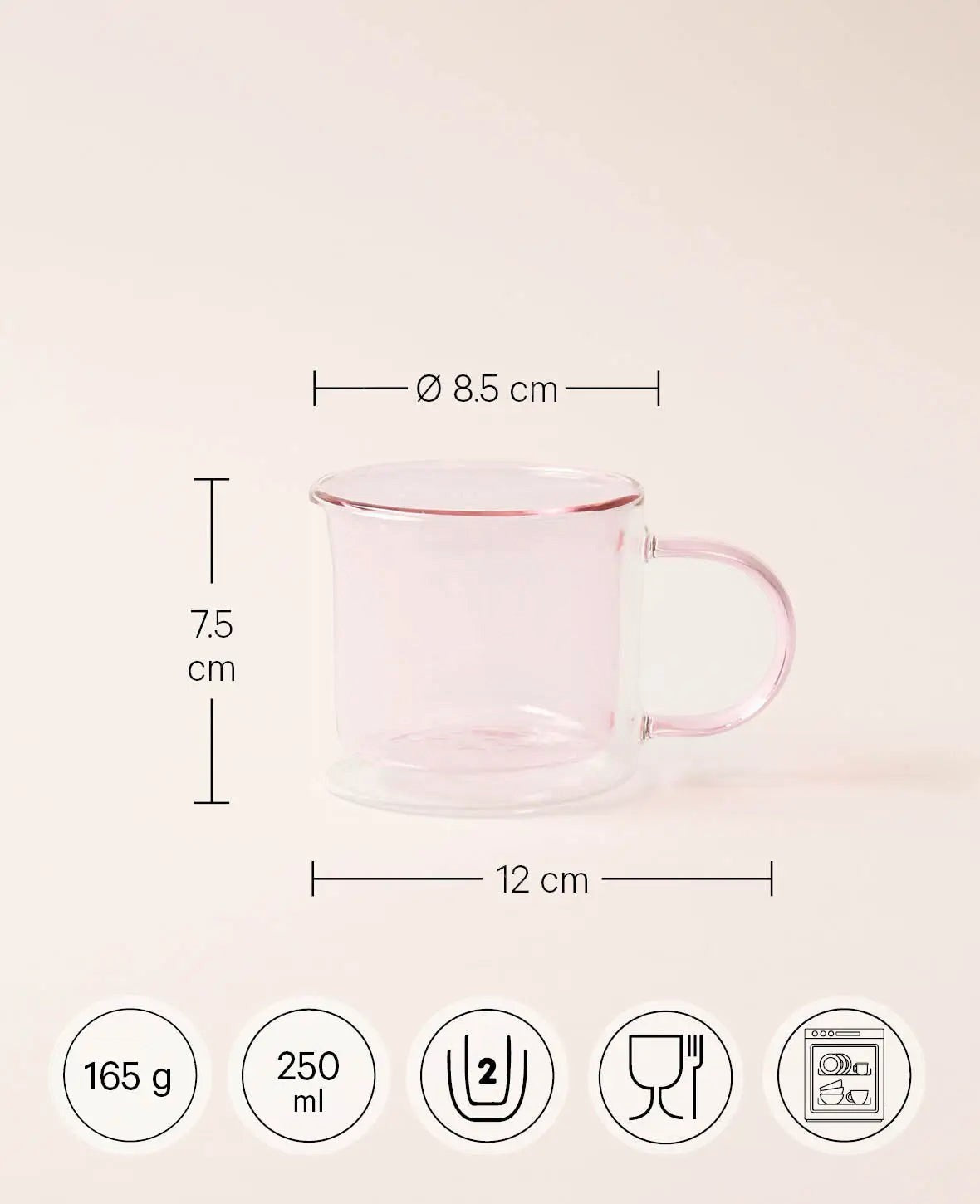 Doppelwandiges Teeglas / Tasse "Lenn", mit Griff, in rosa, 250ml