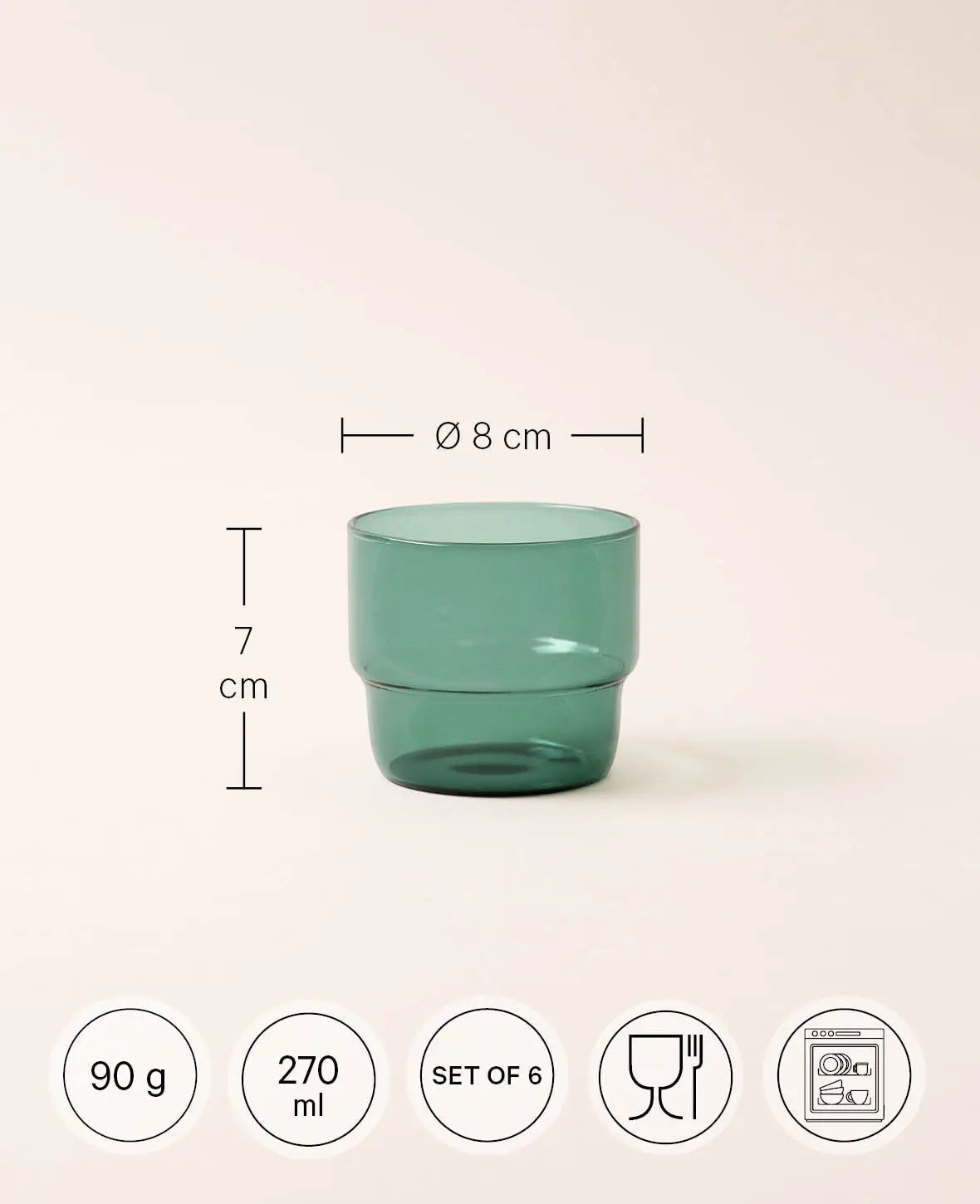 6er Set Trinkgläser "Mira", türkis, Ø 8 cm, 270 ml
