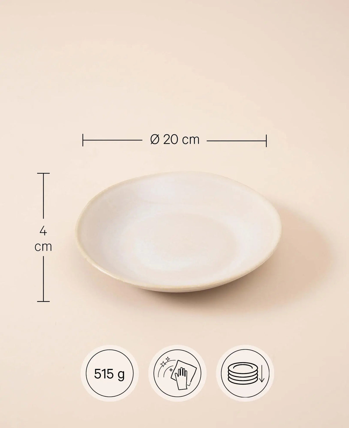 Handglasierter cremefarbener Frühstücksteller "Aria", Ø 20 cm