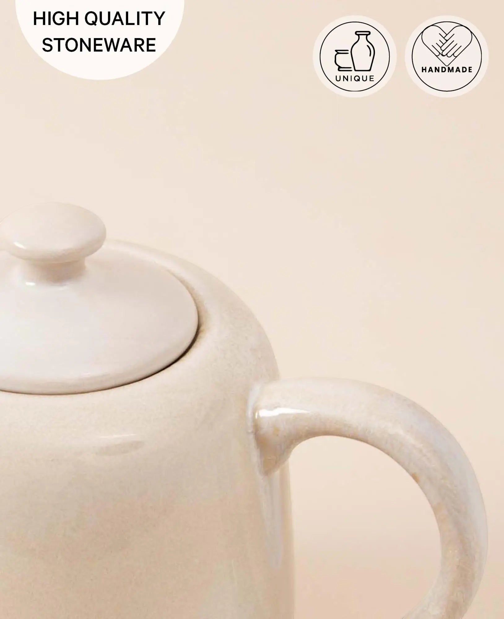 Handglasierte cremefarbene Teekanne mit Deckel "Aria", 1.4 L