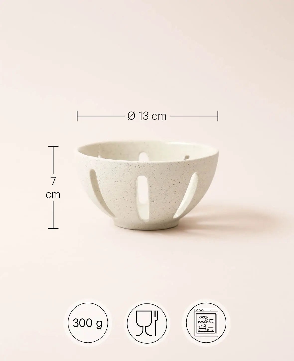 Keramik Schale / Sieb, beige mit schwarzen Sprenkeln und glasierter Innenseite, Ø 13 cm