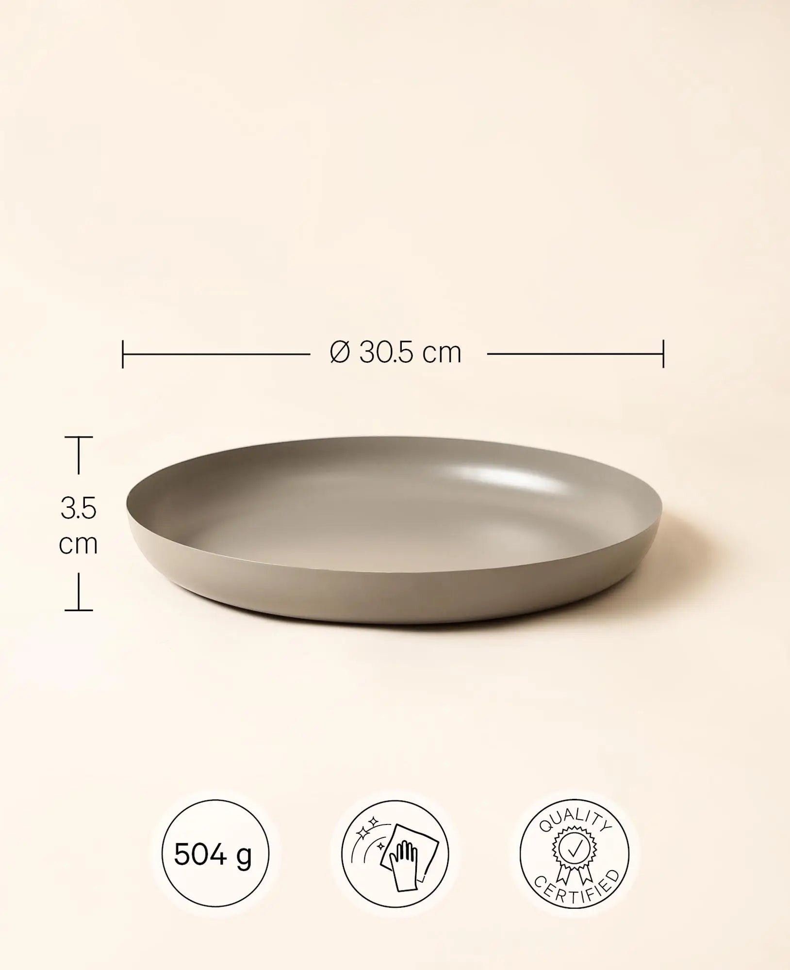 Rundes Serviertablett / Dekotablett aus taupe-farbenem Metall, Ø 30.5 cm