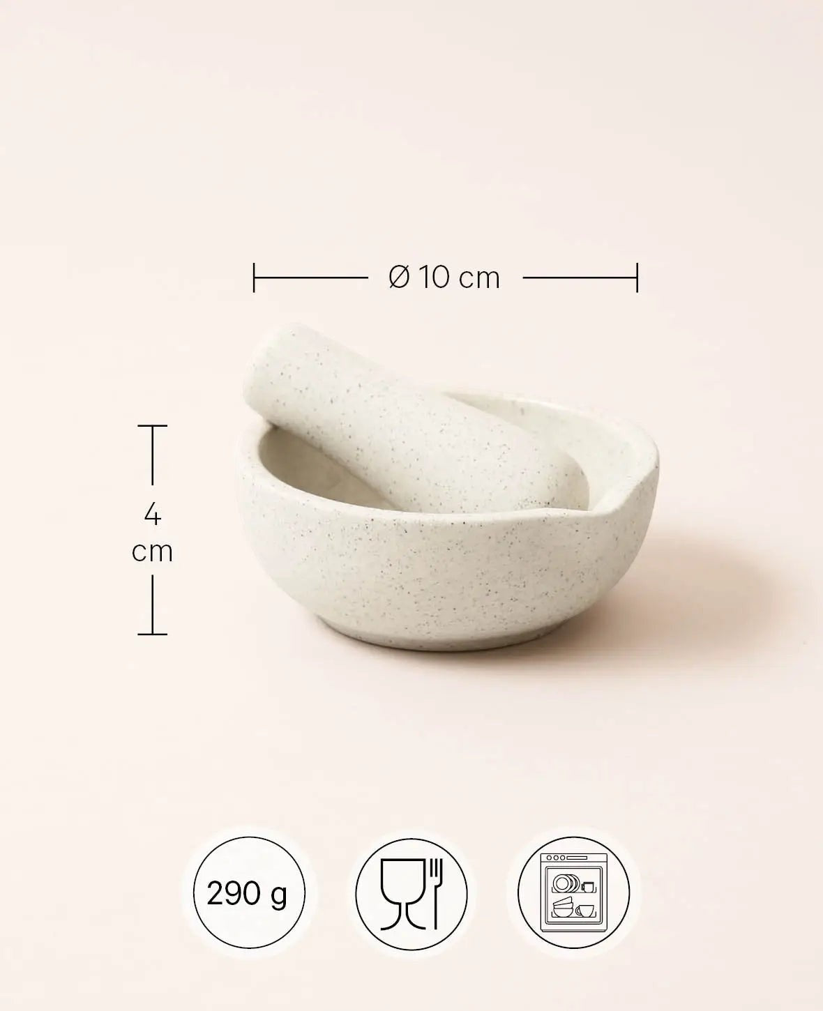 Keramik Mörser, beige mit schwarzen Sprenkeln und glasierter Innenseite,  Ø 10 cm