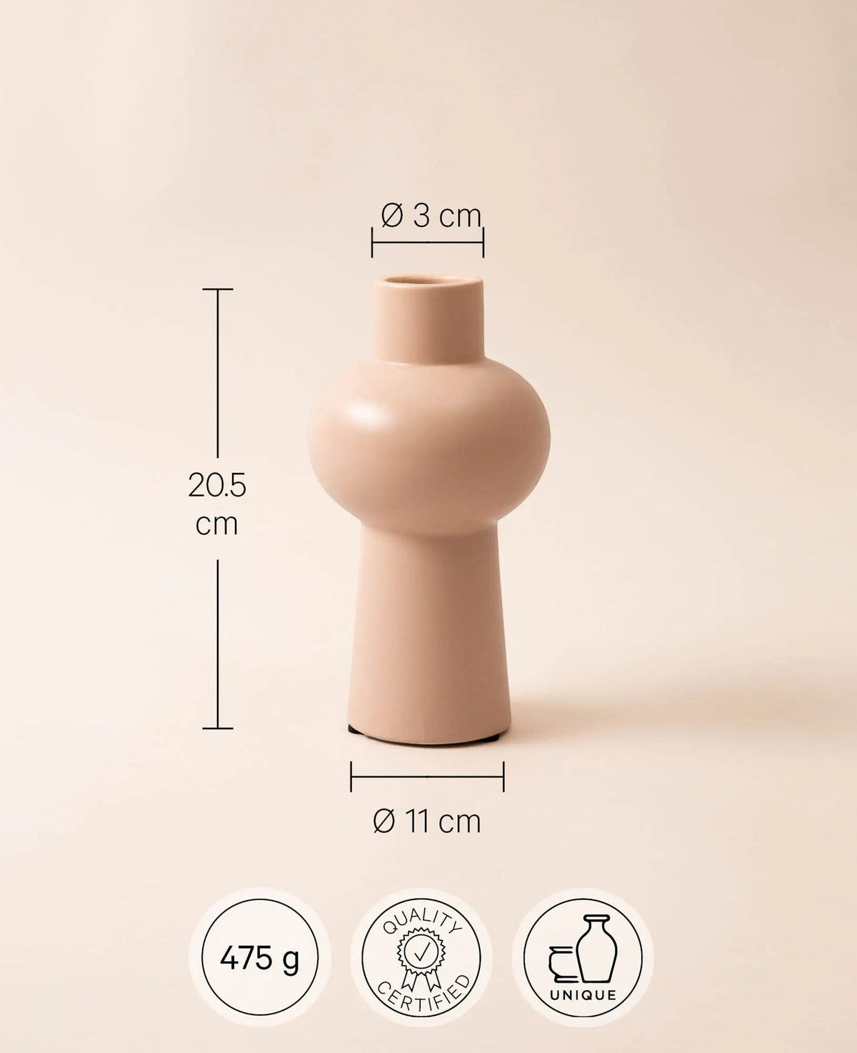 Vase aus Keramik in Altrosa, Ø 11 x H 20.5 cm