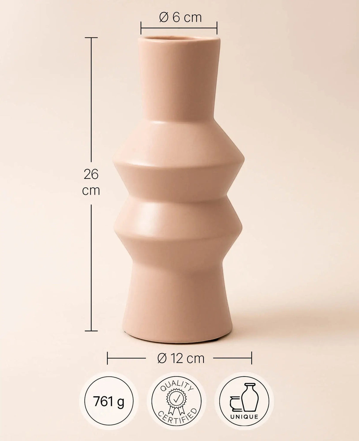 Vase aus Keramik in Altrosa, Ø 12 x H 26 cm