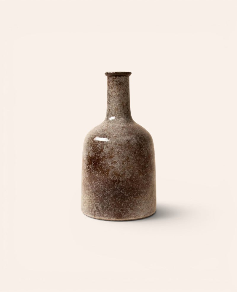 Grosse, runde Vase aus Terracotta mit schmalem Hals in grau braun, H 35 x Ø 22cm