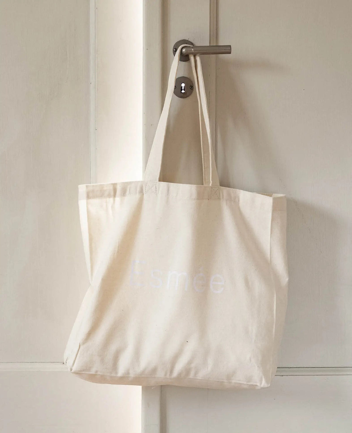 XL Totebag / extra grosse Jutetasche mit weissem Print "Esmée", B 45 x H 42 cm x 11 cm