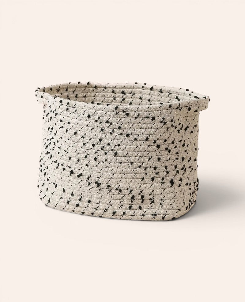 Weisser Baumwollkorb mit schwarzen Tupfen, 20 cm