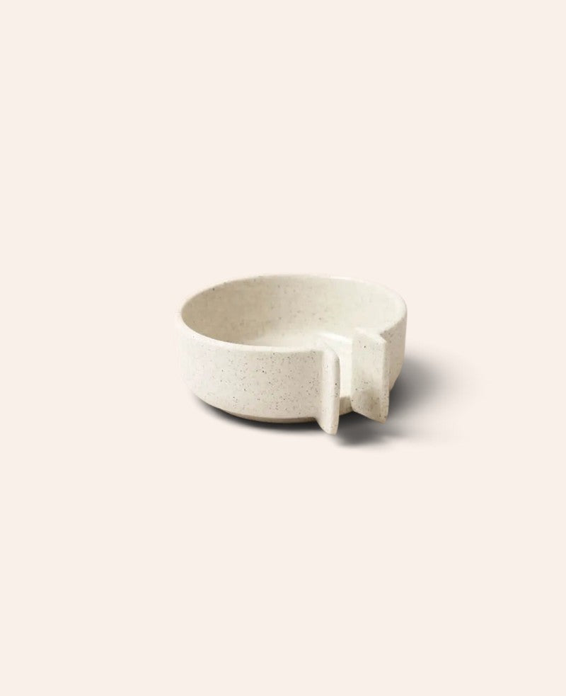 Keramik Seifenschale mit Abfluss, beige mit schwarzen Sprenkeln und glasierter Innenseite, Ø 10 cm