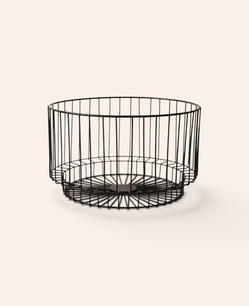 Runder Drahtkorb aus matt schwarzem Metall, für Aufbewahrung in Bad, Küche, Vorratskammer und im Kleiderschrank, Ø 27 cm x H 16 cm
