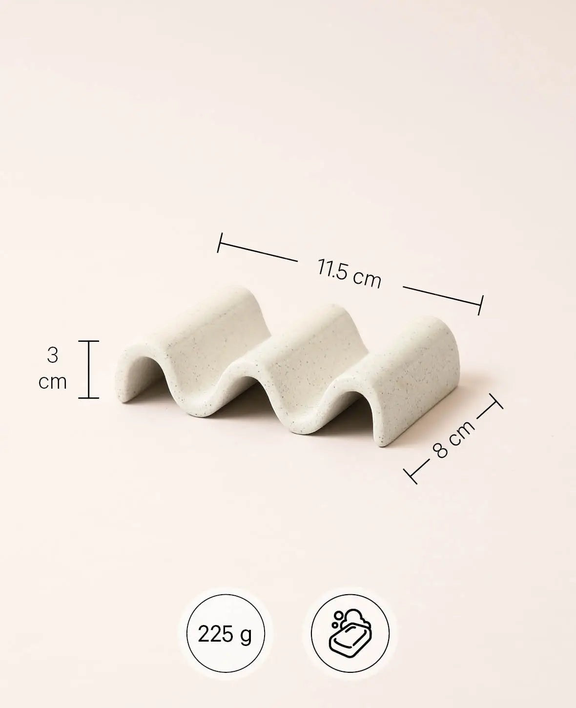 Keramik Seifenhalter in Wellenform, beige mit schwarzen Sprenkeln, 8 x 11.5 cm x H 3 cm
